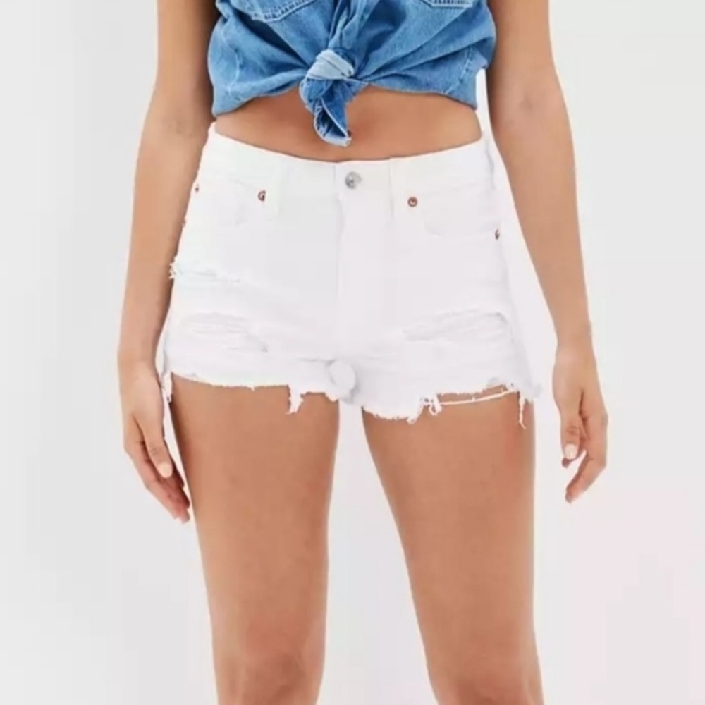 American Eagle Outfitters White Distressed High-Rise Jean Shorts